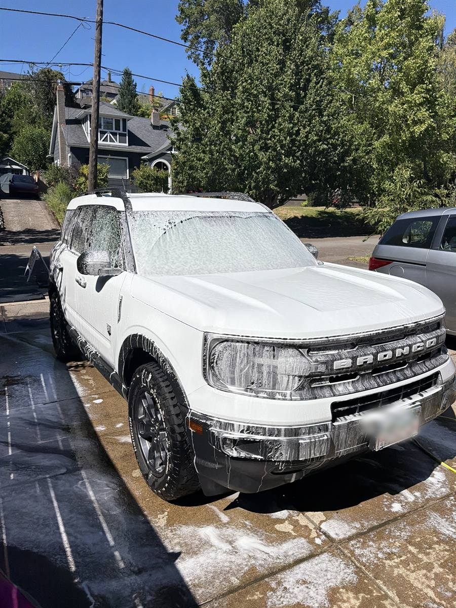 Ford Bronco covered in foam